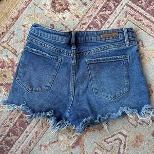 Y2K Articles of Society High-waisted micro mini blue denim cut off shorts
